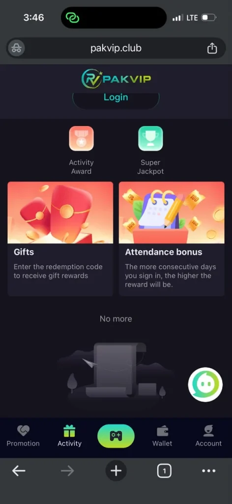 PAK VIP game lobby on a phone showing colour prediction and other game categories with the balance and betting controls visible